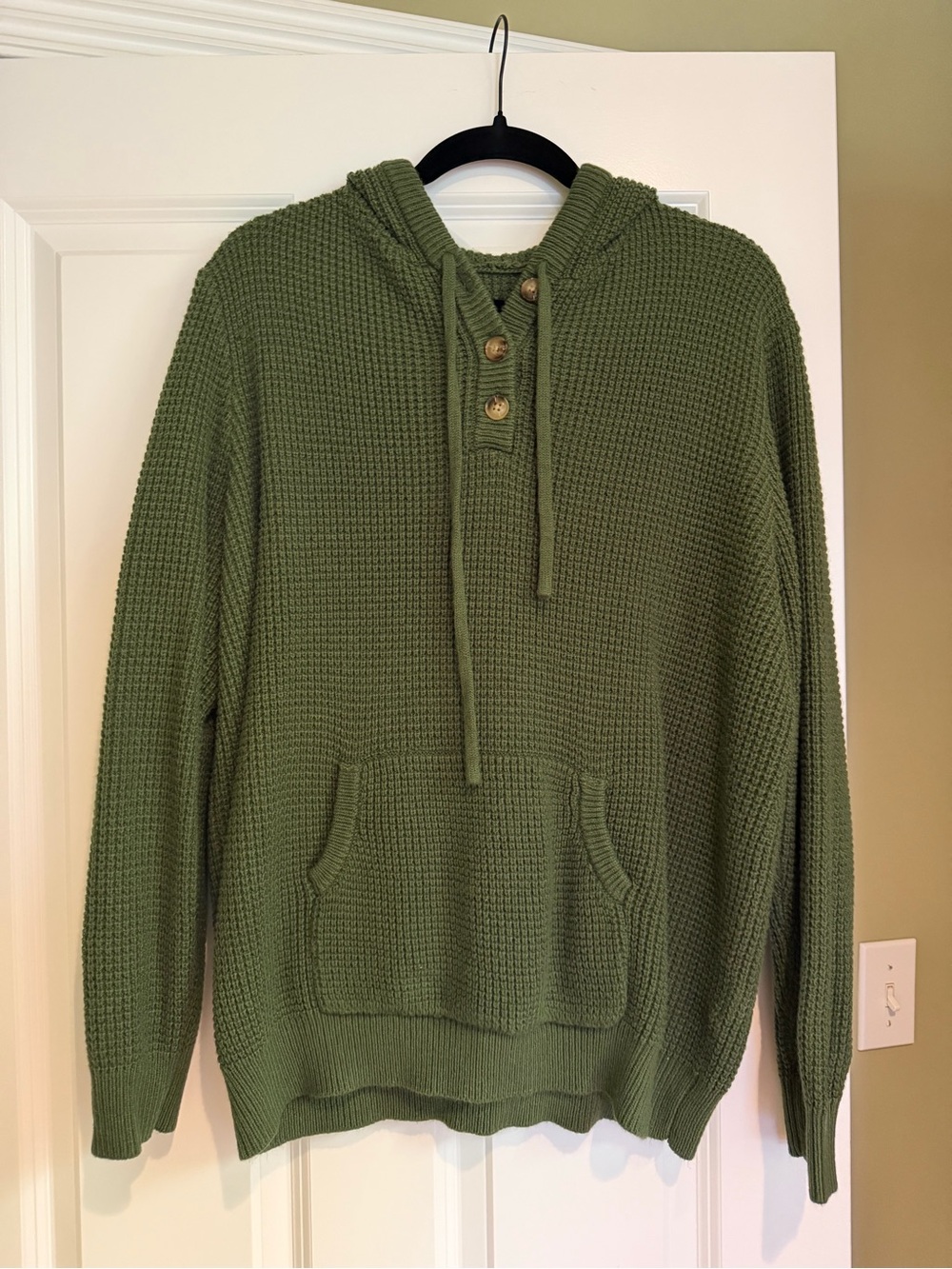 Men's Olive Green Hooded Waffle Knit Sweater